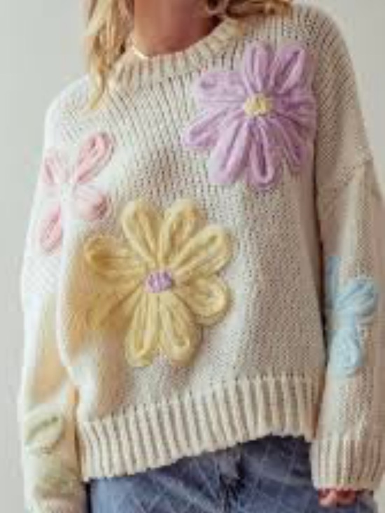 Dreamers Sweaters - DREAMERS - Oversized balloon sleeve pastel flower knit sweater NWT
